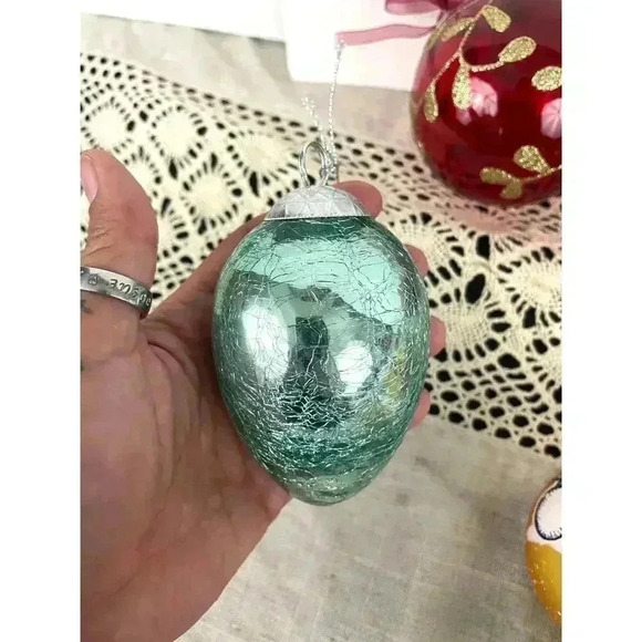 Lot of 14 VTG Christmas Ornaments Hearts Ceramic Glass Snowman Cracked Glitter - Picture 6 of 13